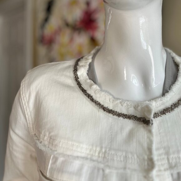 Marc Aurel White Denim Jacket with beaded and gosse detail - size 38 / medium - Picture 1 of 15
